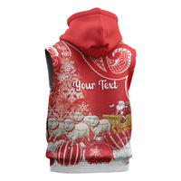 New Zealand Christmas In July Personalised Sleeveless Zip Hoodie Funny Santa Sheep Meri Kirihimete Red LT14 - Polynesian Pride