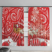 New Zealand Christmas In July Window Curtain Funny Santa Sheep Meri Kirihimete Red LT14 With Hooks Red - Polynesian Pride