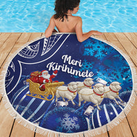 New Zealand Christmas In July Beach Blanket Funny Santa Sheep Meri Kirihimete Blue LT14 - Polynesian Pride