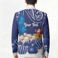 New Zealand Christmas In July Personalised Blazer Funny Santa Sheep Meri Kirihimete Blue LT14 - Polynesian Pride