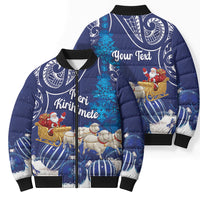 New Zealand Christmas In July Personalised Bomber Puffer Jacket Funny Santa Sheep Meri Kirihimete Blue LT14 - Polynesian Pride