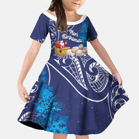 New Zealand Christmas In July Personalised Family Matching Mermaid Dress and Hawaiian Shirt Funny Santa Sheep Meri Kirihimete Blue LT14 Daughter's Dress Blue - Polynesian Pride