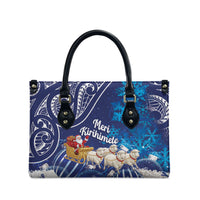 New Zealand Christmas In July Leather Bag Funny Santa Sheep Meri Kirihimete Blue LT14 - Polynesian Pride