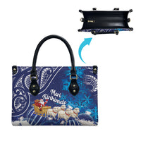 New Zealand Christmas In July Leather Bag Funny Santa Sheep Meri Kirihimete Blue LT14 - Polynesian Pride