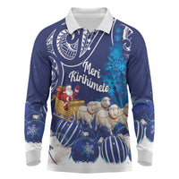 New Zealand Christmas In July Personalised Long Sleeve Polo Shirt Funny Santa Sheep Meri Kirihimete Blue LT14 Blue - Polynesian Pride