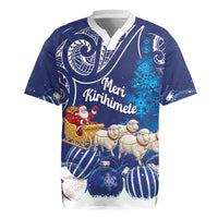 New Zealand Christmas In July Personalised Rugby Jersey Funny Santa Sheep Meri Kirihimete Blue LT14 Blue - Polynesian Pride
