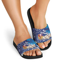 New Zealand Christmas In July Slide Sandals Funny Santa Sheep Meri Kirihimete Blue LT14 - Polynesian Pride