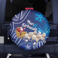New Zealand Christmas In July Spare Tire Cover Funny Santa Sheep Meri Kirihimete Blue LT14 No hole Blue - Polynesian Pride