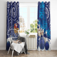 New Zealand Christmas In July Window Curtain Funny Santa Sheep Meri Kirihimete Blue LT14 - Polynesian Pride