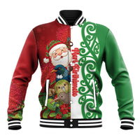 Meri Kirihimete New Zealand Personalised Baseball Jacket Cute Santa NZ Animals and Pohutukawa LT14 Unisex Red - Polynesian Pride