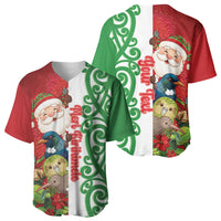 Meri Kirihimete New Zealand Personalised Baseball Jersey Cute Santa NZ Animals and Pohutukawa LT14 - Polynesian Pride