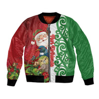Meri Kirihimete New Zealand Personalised Bomber Jacket Cute Santa NZ Animals and Pohutukawa LT14 Unisex Red - Polynesian Pride