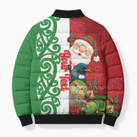 Meri Kirihimete New Zealand Personalised Bomber Puffer Jacket Cute Santa NZ Animals and Pohutukawa LT14 - Polynesian Pride