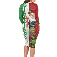 Meri Kirihimete New Zealand Personalised Family Matching Long Sleeve Bodycon Dress and Hawaiian Shirt Cute Santa NZ Animals and Pohutukawa LT14 - Polynesian Pride