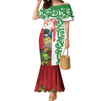 Meri Kirihimete New Zealand Personalised Mermaid Dress Cute Santa NZ Animals and Pohutukawa LT14 Women Red - Polynesian Pride