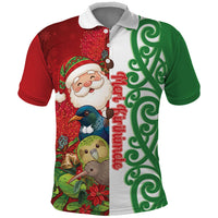 Meri Kirihimete New Zealand Personalised Polo Shirt Cute Santa NZ Animals and Pohutukawa LT14 Red - Polynesian Pride