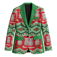New Zealand Christmas In July Blazer Meri Kirihimete Hei Tiki Taniko Motifs Seamless LT14 Unisex Red - Polynesian Pride