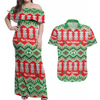 New Zealand Christmas In July Couples Matching Off Shoulder Maxi Dress and Hawaiian Shirt Meri Kirihimete Hei Tiki Taniko Motifs Seamless LT14 Red - Polynesian Pride
