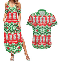 New Zealand Christmas In July Couples Matching Summer Maxi Dress and Hawaiian Shirt Meri Kirihimete Hei Tiki Taniko Motifs Seamless LT14 Red - Polynesian Pride