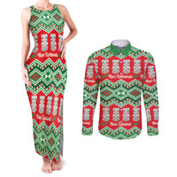 New Zealand Christmas In July Couples Matching Tank Maxi Dress and Long Sleeve Button Shirt Meri Kirihimete Hei Tiki Taniko Motifs Seamless LT14 Red - Polynesian Pride