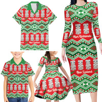 New Zealand Christmas In July Family Matching Long Sleeve Bodycon Dress and Hawaiian Shirt Meri Kirihimete Hei Tiki Taniko Motifs Seamless LT14 - Polynesian Pride