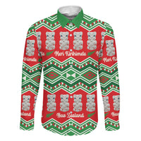 New Zealand Christmas In July Family Matching Long Sleeve Bodycon Dress and Hawaiian Shirt Meri Kirihimete Hei Tiki Taniko Motifs Seamless LT14 Dad's Shirt - Long Sleeve Red - Polynesian Pride
