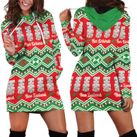New Zealand Christmas In July Hoodie Dress Meri Kirihimete Hei Tiki Taniko Motifs Seamless LT14 - Polynesian Pride