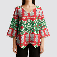 New Zealand Christmas In July Kimono Sleeve Blouse Meri Kirihimete Hei Tiki Taniko Motifs Seamless LT14 - Polynesian Pride