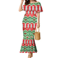 New Zealand Christmas In July Mermaid Dress Meri Kirihimete Hei Tiki Taniko Motifs Seamless LT14 Women Red - Polynesian Pride