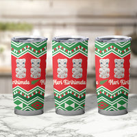 New Zealand Christmas In July Tumbler Cup Meri Kirihimete Hei Tiki Taniko Motifs Seamless LT14 - Polynesian Pride