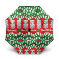 New Zealand Christmas In July Umbrella Meri Kirihimete Hei Tiki Taniko Motifs Seamless LT14 One Size Folded 11.42 inch Opened Diameter 37.4 inch Red - Polynesian Pride