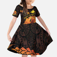 Papua New Guinea Independence Day Family Matching Mermaid Dress and Hawaiian Shirt 50th Anniversary Papua Niu Gini Bird Of Paradise LT14 Daughter's Dress Black - Polynesian Pride