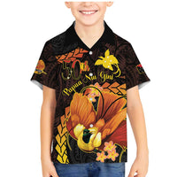 Papua New Guinea Independence Day Family Matching Mermaid Dress and Hawaiian Shirt 50th Anniversary Papua Niu Gini Bird Of Paradise LT14 Son's Shirt Black - Polynesian Pride