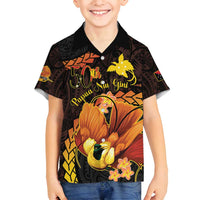 Papua New Guinea Independence Day Family Matching Tank Maxi Dress and Hawaiian Shirt 50th Anniversary Papua Niu Gini Bird Of Paradise LT14 Son's Shirt Black - Polynesian Pride