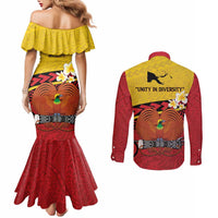 Papua New Guinea Independence Day Couples Matching Mermaid Dress and Long Sleeve Button Shirt Since 1975 Unity In Diversity LT14 - Polynesian Pride