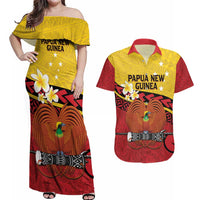Papua New Guinea Independence Day Couples Matching Off Shoulder Maxi Dress and Hawaiian Shirt Since 1975 Unity In Diversity LT14 Red - Polynesian Pride