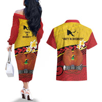 Papua New Guinea Independence Day Couples Matching Off The Shoulder Long Sleeve Dress and Hawaiian Shirt Since 1975 Unity In Diversity LT14 - Polynesian Pride