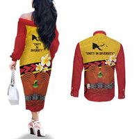 Papua New Guinea Independence Day Couples Matching Off The Shoulder Long Sleeve Dress and Long Sleeve Button Shirt Since 1975 Unity In Diversity LT14 - Polynesian Pride