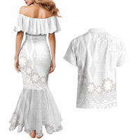 Tonga White Sunday Couples Matching Mermaid Dress and Hawaiian Shirt Manuia le Aso Sa o Tamaiti Heilala With Ngatu Pattern