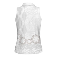Tonga White Sunday Women Sleeveless Polo Shirt Manuia le Aso Sa o Tamaiti Heilala With Ngatu Pattern