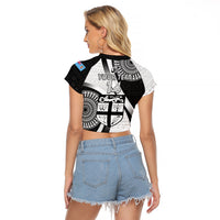 Custom Fiji Rugby Raglan Cropped T Shirt World Cup 2023 Go Champions Fijian Tapa Black Version LT14 - Polynesian Pride