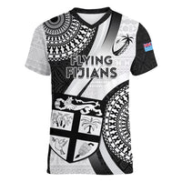 Custom Fiji Rugby Women V Neck T Shirt World Cup 2023 Go Champions Fijian Tapa Black Version LT14 Female Black - Polynesian Pride
