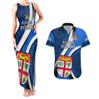 Fiji Rugby Couples Matching Tank Maxi Dress and Hawaiian Shirt World Cup 2023 Go Champions Fijian Tapa Blue Version LT14 Blue - Polynesian Pride
