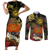 Papua New Guinea 50th Independence Anniversary Couples Matching Short Sleeve Bodycon Dress and Long Sleeve Button Shirt Independen Stet bilong Papua Niu Gini LT14 Black - Polynesian Pride