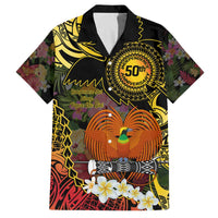 Papua New Guinea 50th Independence Anniversary Family Matching Off The Shoulder Long Sleeve Dress and Hawaiian Shirt Independen Stet bilong Papua Niu Gini LT14 Dad's Shirt - Short Sleeve Black - Polynesian Pride