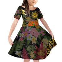 Papua New Guinea 50th Independence Anniversary Family Matching Off Shoulder Short Dress and Hawaiian Shirt Independen Stet bilong Papua Niu Gini LT14 Daughter's Dress Black - Polynesian Pride