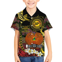 Papua New Guinea 50th Independence Anniversary Family Matching Off Shoulder Short Dress and Hawaiian Shirt Independen Stet bilong Papua Niu Gini LT14 Son's Shirt Black - Polynesian Pride
