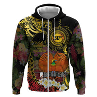 Papua New Guinea 50th Independence Anniversary Hoodie Independen Stet bilong Papua Niu Gini LT14 Zip Hoodie Black - Polynesian Pride