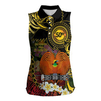 Papua New Guinea 50th Independence Anniversary Women Sleeveless Polo Shirt Independen Stet bilong Papua Niu Gini LT14 Female Black - Polynesian Pride