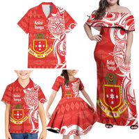 Personalised Kolisi Tonga Family Matching Off Shoulder Maxi Dress and Hawaiian Shirt Mate Maa Tonga Ngatu Pattern - Polynesian Pride